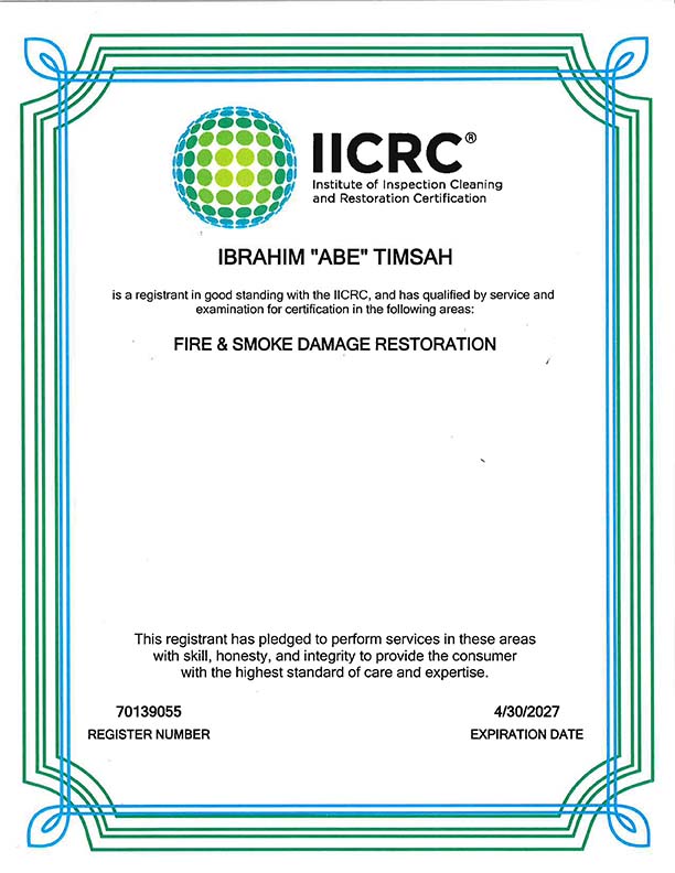 Abe Timsah IICRC Certification Bulovas Restoration